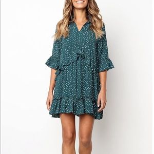 Women's V Neck Ruffle Polka Dot Dress